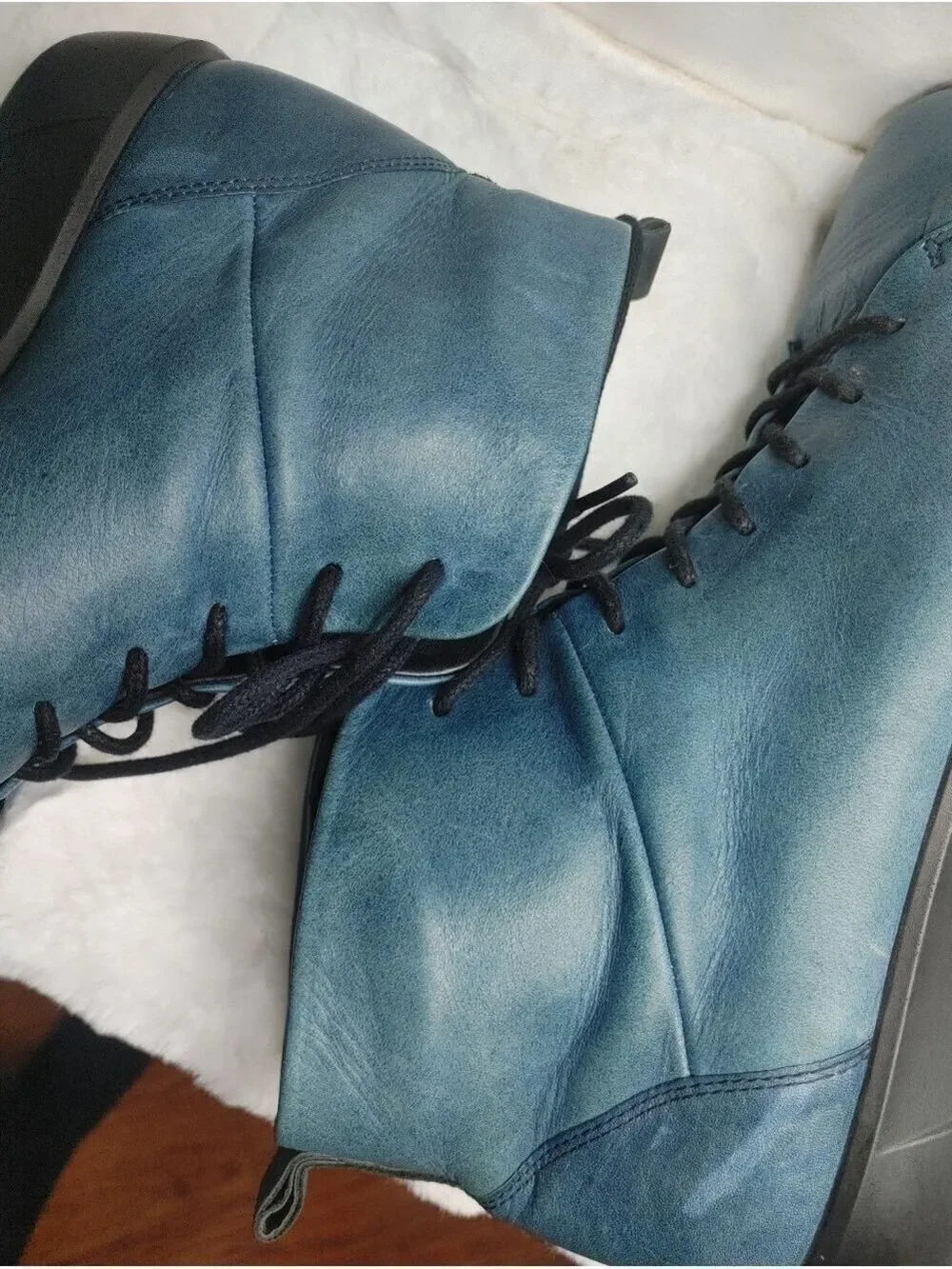 Ecco Indigo Soft 8 Tie II Men's Teal Blue Leather Chukka Boots 10/44 *see Photos